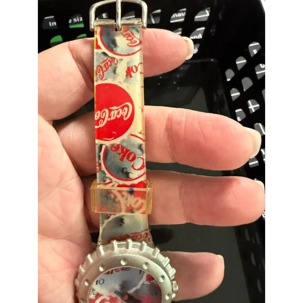 vtg coca cola bottle cap watch with patterned band